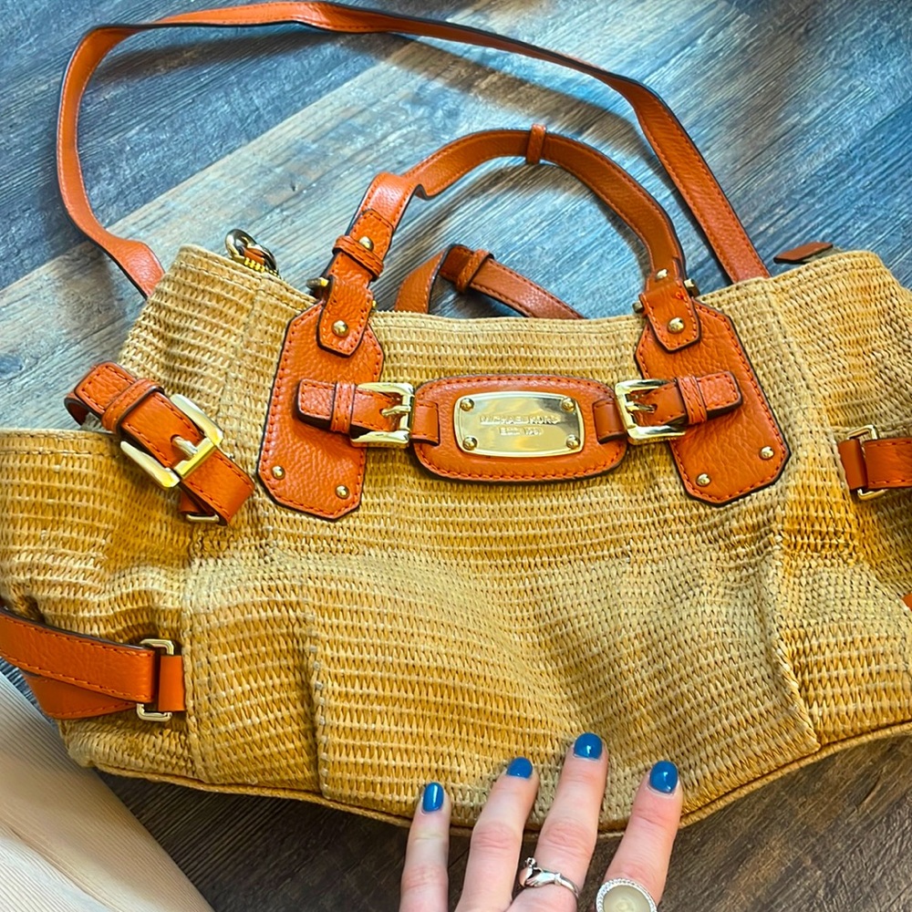 Michael Kors straw & orange leather purse/tote!